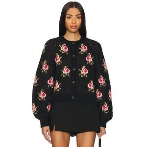 The Great Carousel Heirloom Rose Alpaca Wool Cardigan Sweater Black Size 1 Small